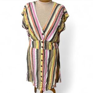 LOFT Pink Yellow Ruffled Sundress